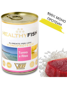 Консервирана храна за кучетаHEALTHY MEAT Mono Protein Tuna And Rice със 100- чист протеин от риба тон и ориз 0.400 кг.
