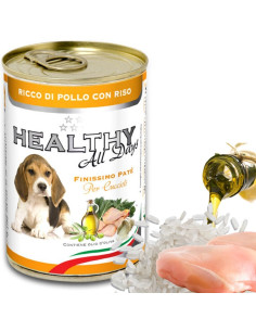 Консервирана храна за подрастващи кученца HEALTHY MEAT All days PUPPY CHICKEN with RICE с прясно пилешко месо и ориз 0.400 кг