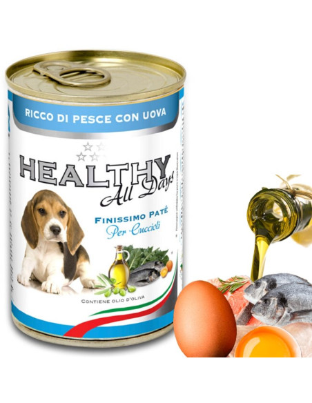 Консервирана храна за подрастващи кученца HEALTHY MEAT All days PUPPY Fish And Eggs с прясна риба и яйца 0.400 кг.