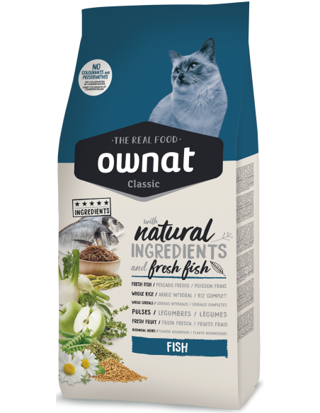 Натурална суха храна Ownat Classic FISH с прясна океанска риба и пилешко, за пораснали котки 1.5 кг.