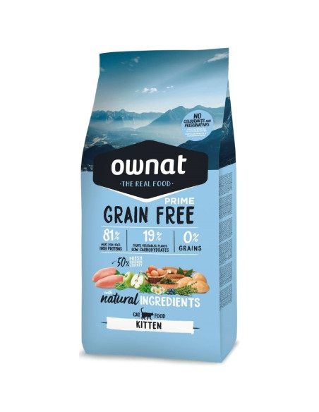Натурална суха храна Ownat Grain Free PRIME KITTEN – БЕЗ зърнени култури за растящи котенца, бременни и кърмещи котки, с 81- 