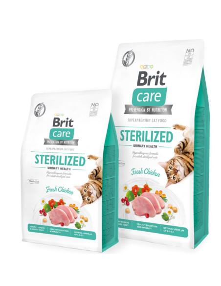 Пълноценна суха храна за кастрирани котки Brit Care Cat Grain-Free STERILIZED URINARY HEALTH със 26- прясно пилешко и зеленчу