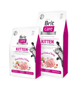 Пълноценна суха храна за котенца и кърмещи котки с коластра Brit Care Cat Grain-Free KITTEN HEALTHY GROWTH AND DEVELOPMENT съ