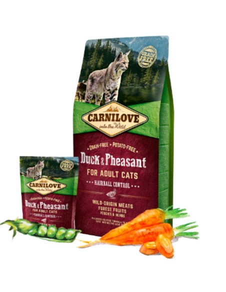 Пълноценна суха храна за котки Carnilove Duck - Pheasant Adult cats със 34- патешко и 22- месо от фазан, БЕЗ ЗЪРНЕНИ КУЛТУРИ 