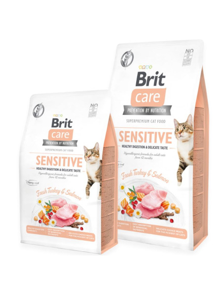 Пълноценна суха храна за котки с чувствително храносмилане Brit Care Cat Grain-Free SENSITIVE HEALTHY DIGESTION AND DELICATE 